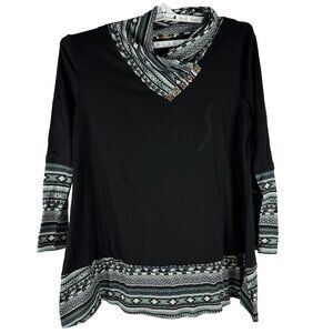 Bebonnie Womens Size XXL Black & Gray Tunic Top With Geometric Trim